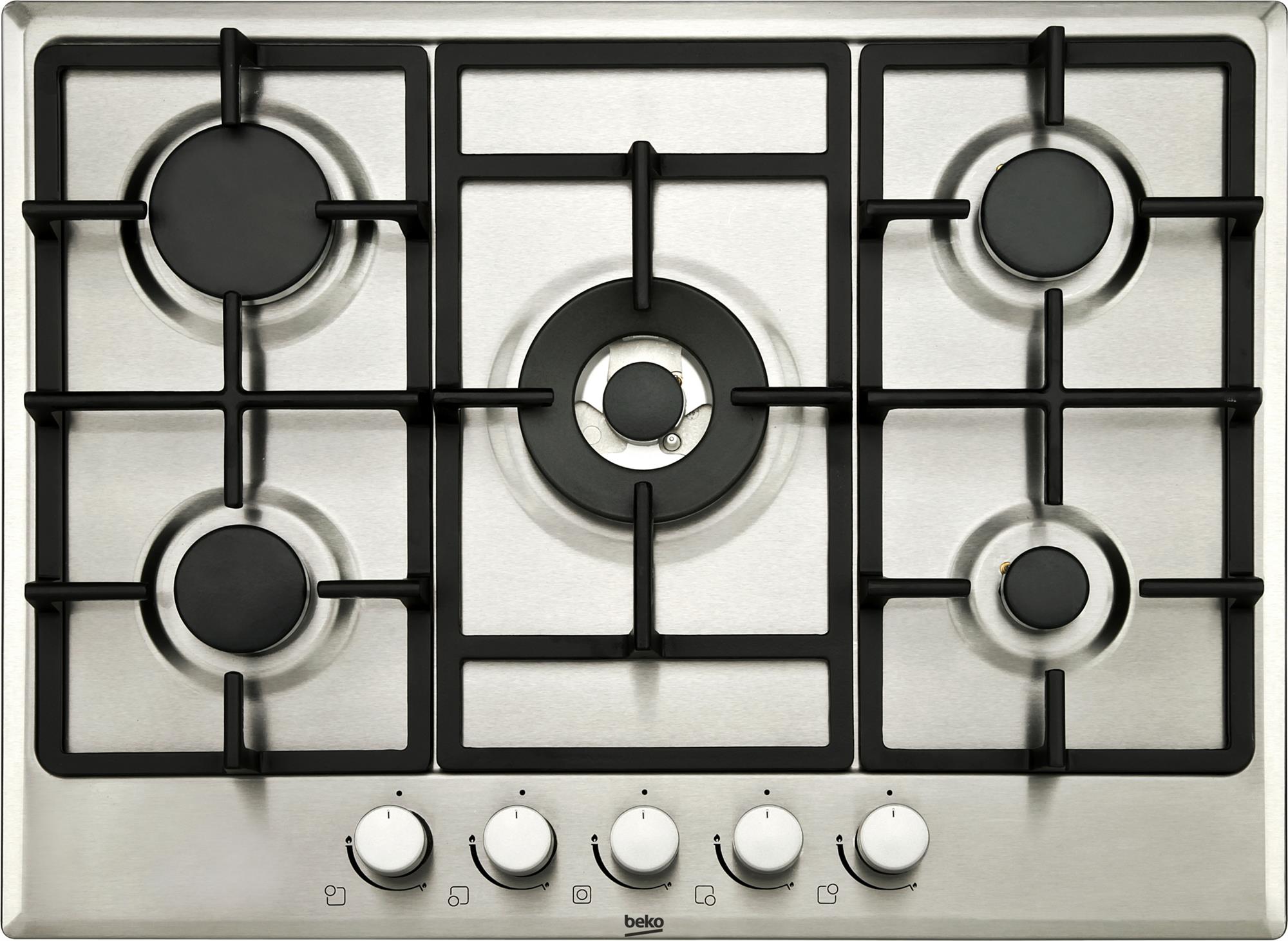 Beko HIMW75225SX 70cm Five Burner Gas Hob With Cast Iron  