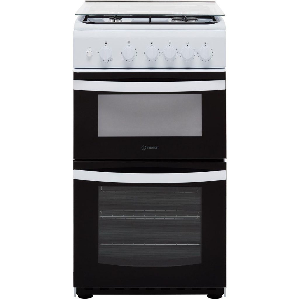 "Indesit gas cooker with 66-litre conventional oven and four-zone gas hob"