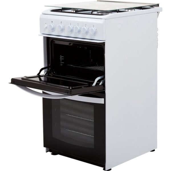 "Spacious 66-litre conventional oven in Indesit gas cooker for baking, roasting, and poaching"